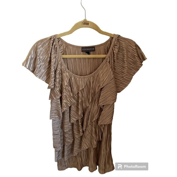 Covington Tops - Covington Women’s Gold Short Sleeve Ruffle Shirt Top Sz. S